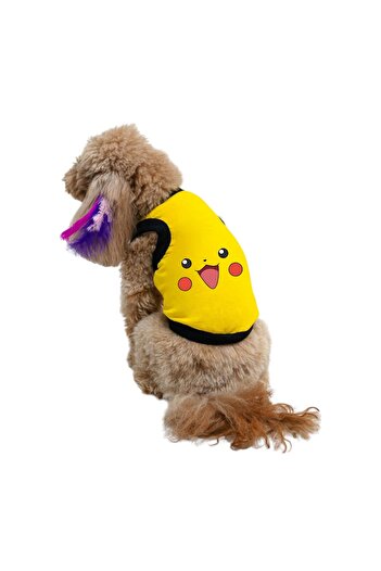 Buddy Store Cat and Dog Outfit Clothes - Pikachu Face Printed Yellow Undershirt