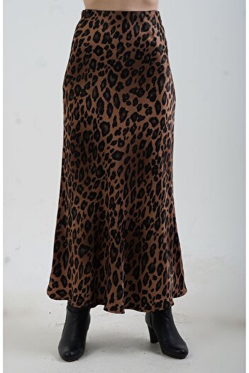 Zelish My Sister Fusta din satin cu model leopard maro