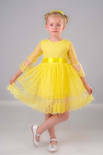 Mnk Dream Luxury Dantel Kız Çocuk Elbise MNK0327 SARI