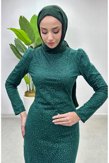 sefamerve Βραδινό φόρεμα από τούλι Emerald Green Glitter - 5517-03