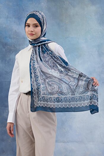 İpekhan Mavi Hint Vual Şal - 5006-01