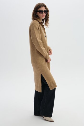 SHERIN Brown Buttoned Judge Collar Knitwear Tunic