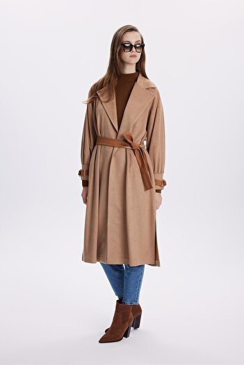 Zühre Double Breasted Collar Sleeves Detailed Beige Wear Gc-0222