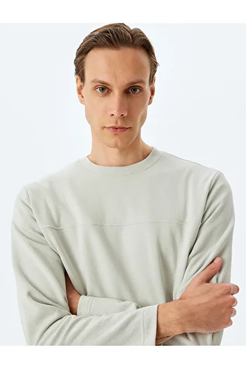 Koton Crew Neck Long Sleeve Cotton Blended Basic Sweatshirt with Stitching Detail