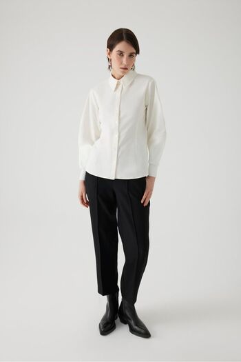 Exquise Long Sleeve Knitwear Slim Fit Shirt - Bone Poplin, Sleeve Detail