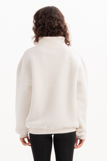 JUSTEVER Γυναικείο φούτερ Oversize Fit Stand γιακά με μισό φερμουάρ Raised Ecru - Cass