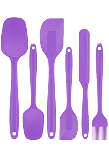 AYGÖREN HOME Purple Set of 6 Fireproof Non-Stick Kitchen Pastry Silicone Egg Brush Spoon Knife Spatula Set