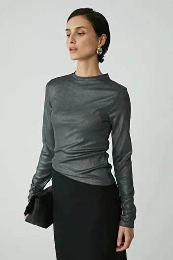 ETHIQUET Modest Faye Women's Coated Corduroy Look Polyester Slim Cut Basic Anthracite Blouse