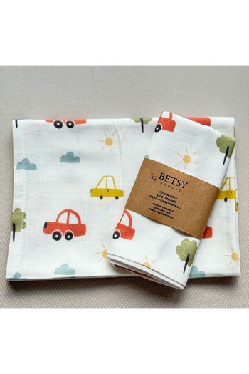 BETSY STUDIO Mini Cars Muslin Cover 75X100Cm/ Stroller Cover Nursing Cover Baby Blanket
