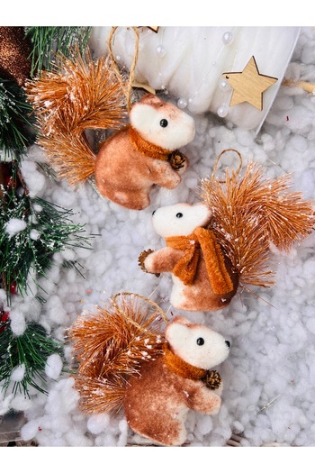 Derin Düşler Christmas Pine Tree Cute Hanging Squirrel - 12cm 3 Pieces Figure Tree Ornament