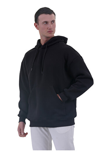 Exve Exclusive Зимова чорна худі з капюшоном і полярним утеплювачем - 3 нитки Oversize Soft Touch