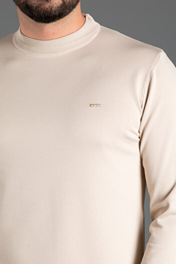 ZEKİ ÖZER Men's Beige Half-Necked Knitting Sweater