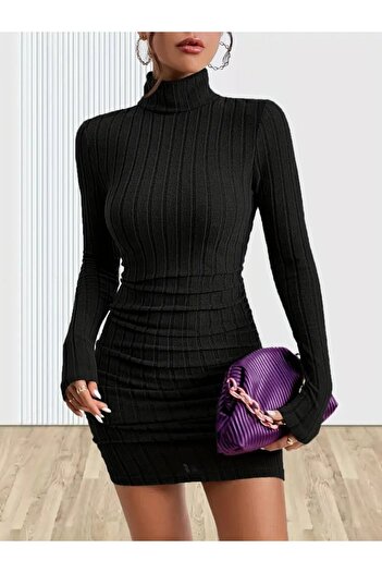 buğrahayalin Women's Long Sleeve Turtleneck Short Hoodie Camisole Dress