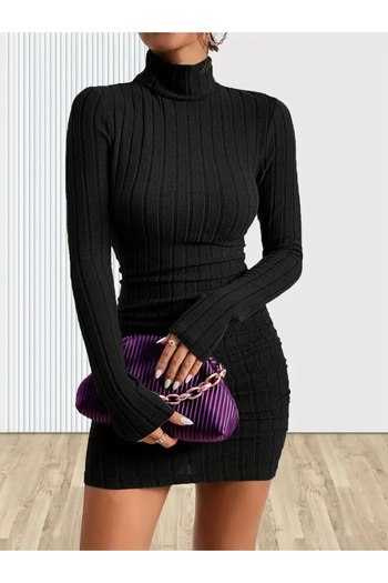 buğrahayalin Women's Long Sleeve Turtleneck Short Hoodie Camisole Dress
