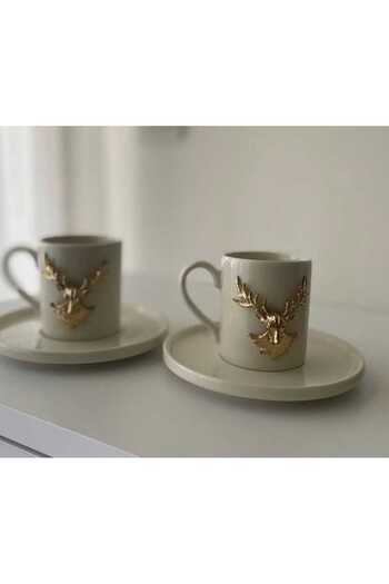 miras home Porcelain Coffee Set for 2 People with Deer Accessories