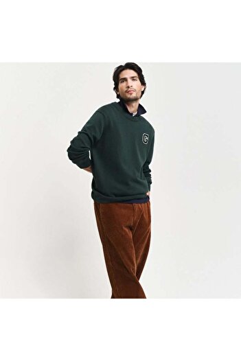 Gant Erkek Yeşil Relaxed Fit Bisiklet Yaka Logolu Kazak