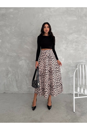 winmoda FUSTA SCUBA LEOPARD LUNGIME MAXI / FUSTA LUNGA CU MODEL / FUSTA LUNGA CU TALIE Inalta