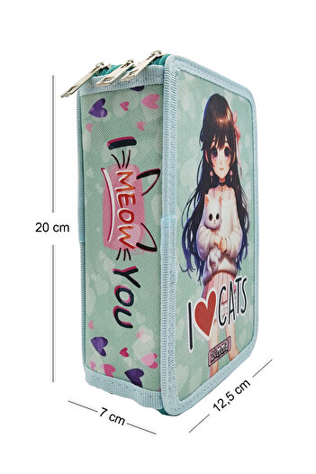 Limmy XL Jumbo Model Kedili Kız Kalem Kutusu Organizer Kalemkutu 3 Bölmeli Kalemlik Yeşil