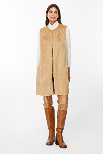 Moda İlgi Modailgi Peluş Kürklü Yelek Camel