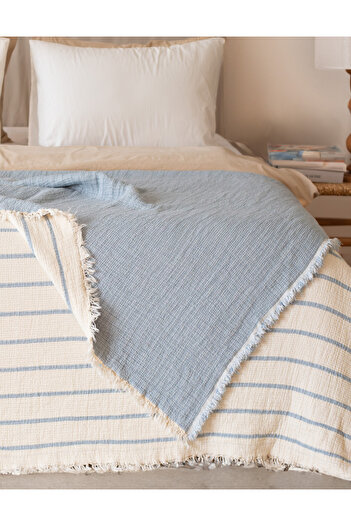 Lux Touch Alaçatı Baby Blue 100% Cotton Muslin Soft Fiber Filled Bedspread Double 230X250Cm