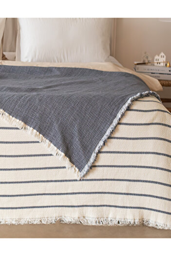 Lux Touch Alaçatı Anthracite 100% Cotton Muslin Soft Fiber Filled Bedspread Double 230X250 cm