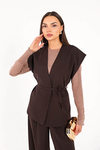 Melike Tatar Brown Crepe Vest 32-2244