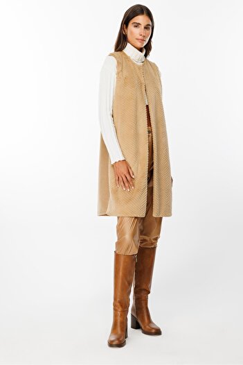 Moda İlgi Modailgi Peluş Kürklü Yelek Camel