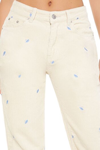 Forever 21 Mantar Desenli Kadife Pantolon