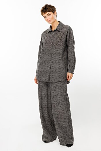Moda İlgi Modailgi  Jakar Kumaşlı Metal Çakma Aksesuarlı Tunik Gri