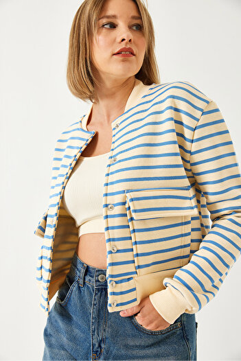 Bianco Lucci Women's Three Thread Rose Gold Double Pocket Bomber Jacket