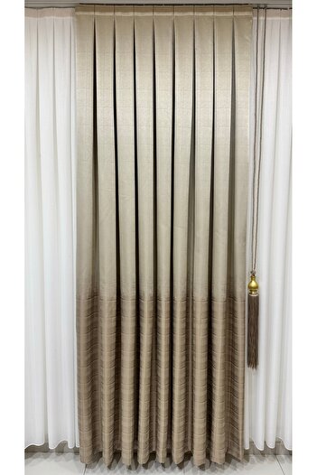 Fon Dünyası Single Wing Cream Brown Panel Background Curtain