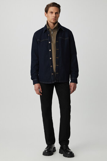 GRIMELANGE Borna Men's Rinse Denim Comfortable Wide Cut Jacket Look Dark Blue Jacket