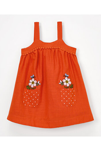 Babyhug Babyhug 100% Cotton Singlet Sleeves Floral Embroidered Frock - Red