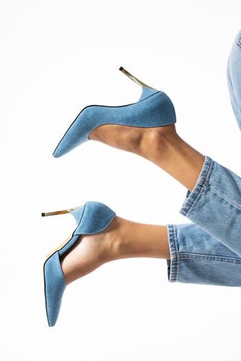 Güllü Shoes Kadın Topuklu Ayakkabı Kot Mavi Stiletto Konforlu Günlük Ve Özel Günler Için Rugan Vegan Deri