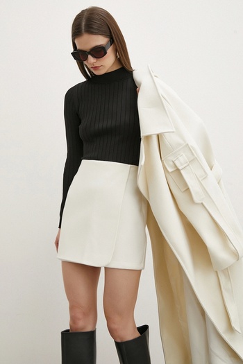 Never more Ecru Stamp Skirt - Folded Front