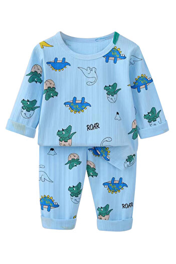 Babyhug SAPS All Over Dino Print Pyjama Set - Blue