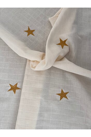 runbaby 75X75 cm Embroidered Single Layer Muslin Baby Blanket (Star Embroidery)