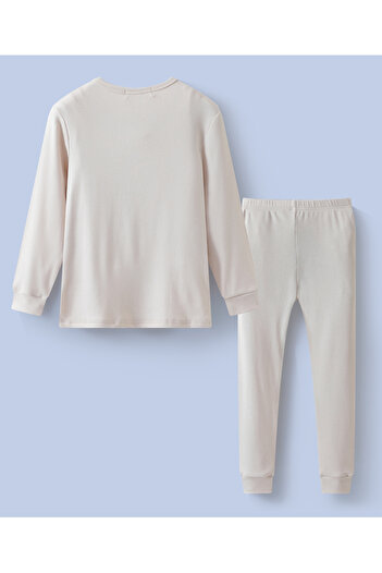 Babyhug SAPS Cotton Blend Solid Full Sleeves Winter Wear Night Suit/Co-ord Set - Beige