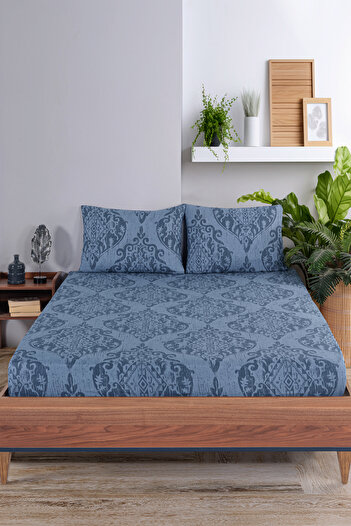 Eponj Home Navy Blue Double Fitted Sheet Set - Hitit Combination