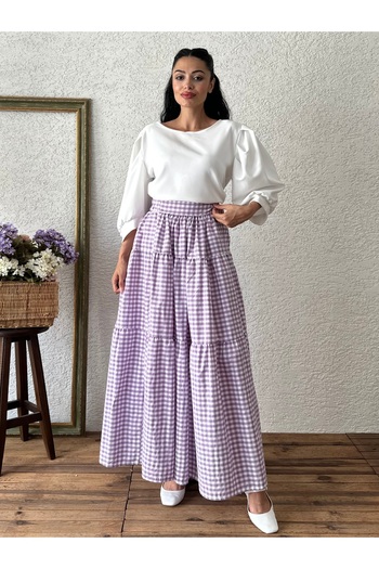 KÜÇÜĞÜM BUTİK Λιλά Layer Gingham Φούστα