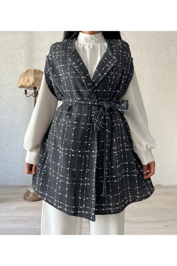 KÜÇÜĞÜM BUTİK Gray Oversize Women's Tweed Poncho