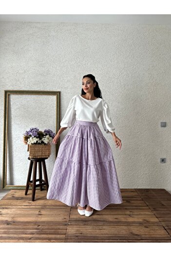 KÜÇÜĞÜM BUTİK Λιλά Layer Gingham Φούστα