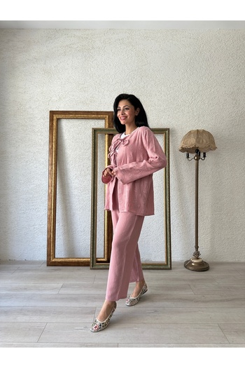 KÜÇÜĞÜM BUTİK Muslin Tie Powder Embroidered Blouse