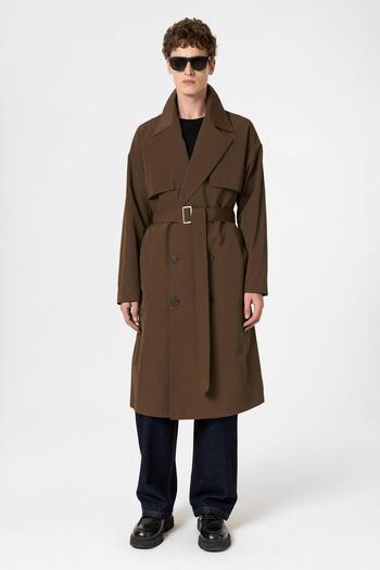 Antioch Dark Brown Double Breasted Trench Coat with Belt