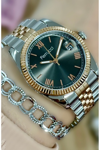 Ferrucci Rolex Kasa Çelik Kordon Kadın Kol Saati Bileklik Hediyeli