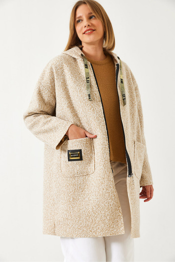 Bianco Lucci Women's Hooded Double Pocket Cashmere Coat 194 60261118