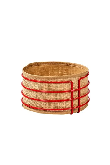 Edora Home New Year's Red Round Bread Basket - Jute Cloth, Presentation Basket, Multi-Purpose Metal Rust