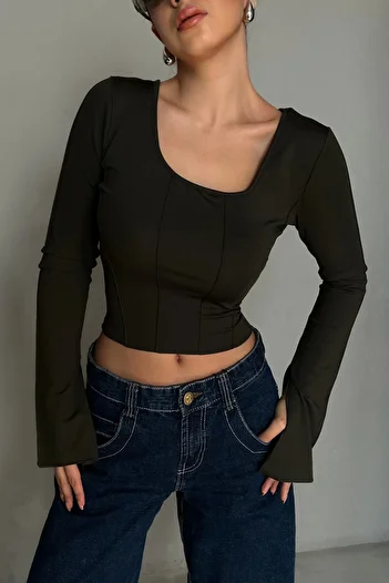 Eka Women's Khaki Spanish Sleeve Crop 0956-1702