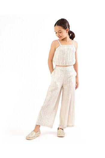 Primo Gino Viscose Ankle Length Embroidered Pattern Trouser - Off White