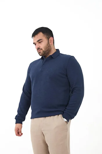 Maccali Tricou pentru bărbați de mărime mare, iarnă, cu gât polo Indigo